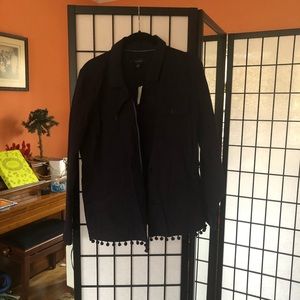Talbot Blue jacket with pom pom detail on bottom